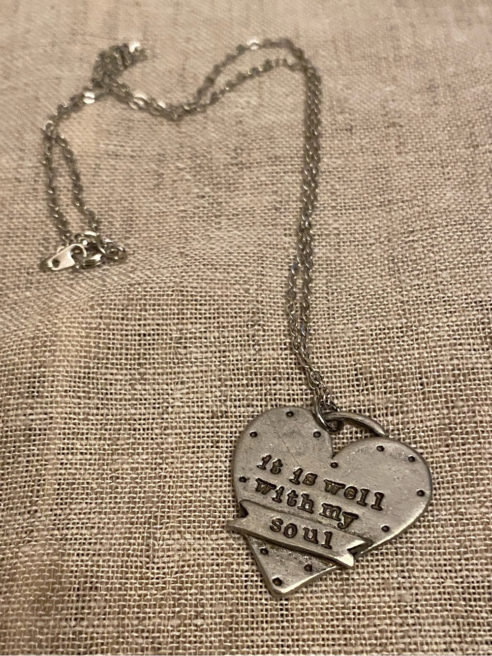 Silver tone Faith Heart Pendant Necklace - 'As Is Well With My Soul'